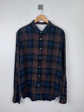 Officine Generale Men Plaid Flannel Button Down Shirt Size XL